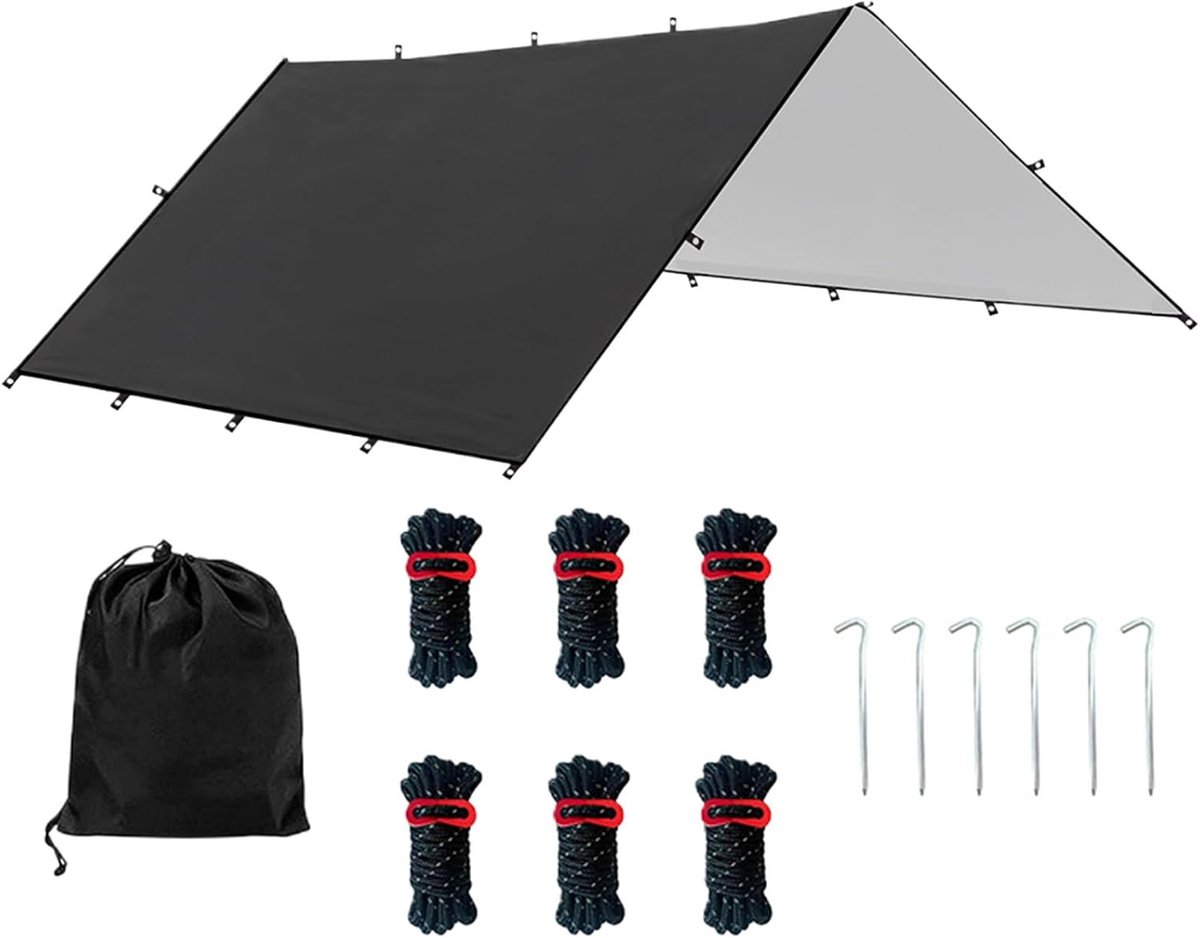 Tentzeil Beschermhoes - Lichtgewicht Tarp - Outdoor Bescherming - Weerbestendig UV-bescherming - 213x292cm - Zwart