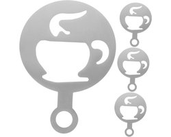 Koffie Decoratie Sets - Latte Kunst Sjabloon - Drankjes Versieren - 12 Delig RVS - 12x8.5cm - Zilver