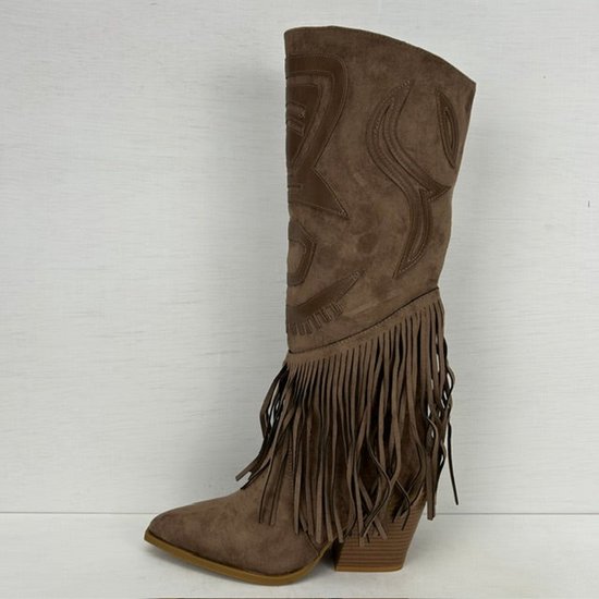 Suèdine cowboylaarzen met franjes en leuk design khaki Khaki / 41