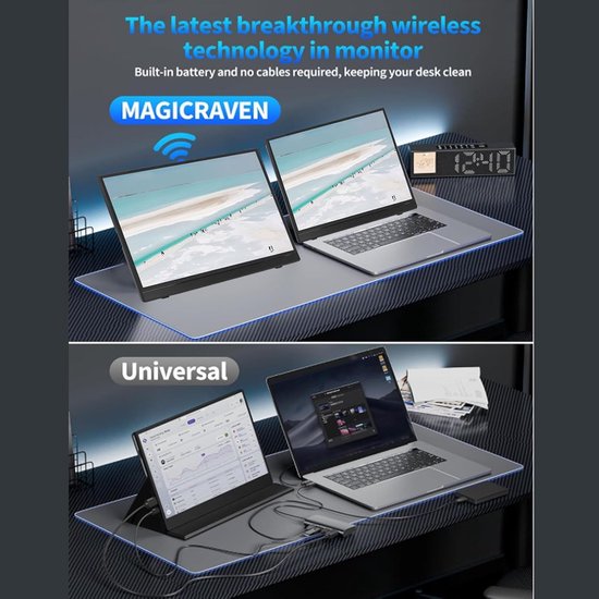Draagbare Monitor - Extern Beeldscherm - Mobiel Werken - Ingebouwde Batterij - 156 Inch - Zwart — afbeelding 2