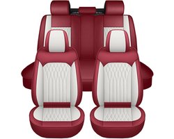 Autostoelhoes Set - Stoelbeschermers Auto - Auto Interieur Beschermen - Waterdicht Ademend Leer - 5 Zits - Wit Bordeaux
