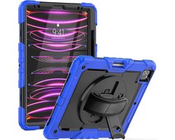 Hoes met ingebouwde Screenprotector Geschikt voor Apple iPad Pro 12.9 | Inclusief 360° Draaibare Handriem en Schouderriem | Extreme bescherming | Ideaal voor zakelijk gebruik | Blauw