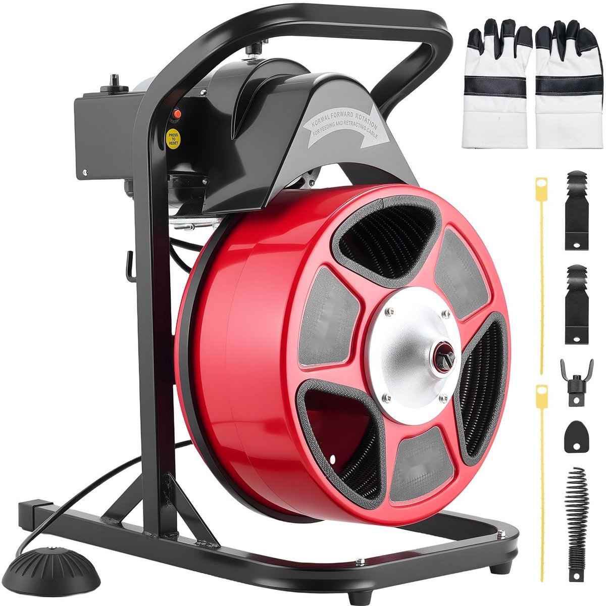 Pijpreinigingsmachine - Elektrische afvoerreiniger - Handmatige invoer - 15 m x 23 mm spiraal - 1500 tpm - Voor leidingen 50-150 mm - Toiletafvoeren