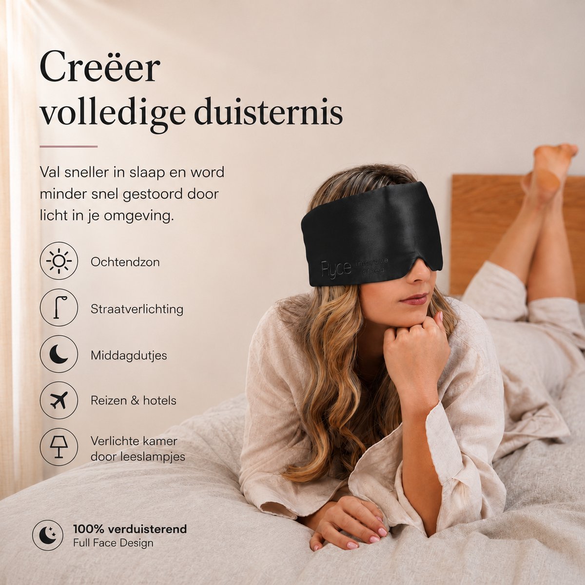 Ryce® Zijden Slaapmasker - Oogmasker - Vrouwen & Mannen - Full Cover - Cadeau - Zwart — afbeelding 7