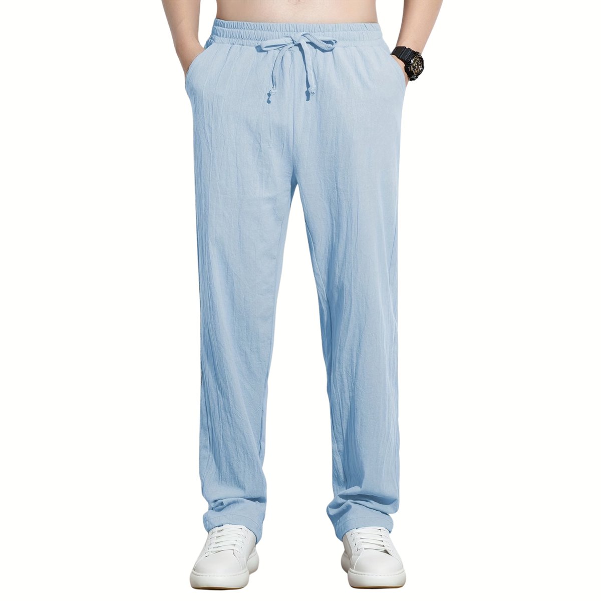 Currero Linnen Broek Heren - Zomerbroek - Volwassenen - Lange Broek - Pantalon - Strandbroek - Zomer - Ibiza Stijl - Hemelsblauw XL