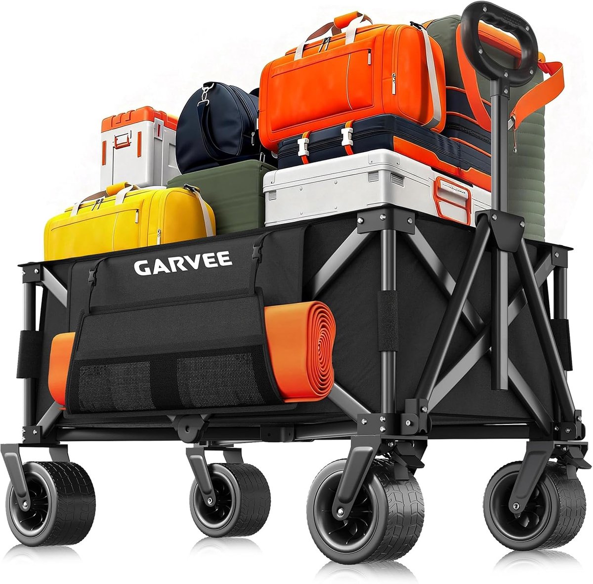 280L Festival-trolley op wielen – 210 kg zware, opvouwbare kampeerwagen – strandtrolley voor alle terreinen met remmen – grote opvouwbare wagen voor in de tuin, boodschappen, sport en vissen