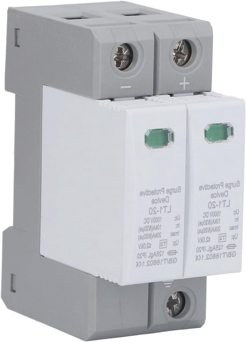 Surge Protector voor Zonnepanelen, 2P LT1-20 20KA DC 1000V, 36mm Rail Installatie, Bescherming tegen Overspanning en Bliksem