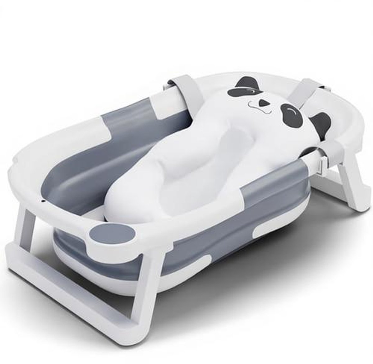 Opvouwbare babybadkuip met panda-kussen, draagbaar ontwerp voor pasgeborenen tot 2 jaar, ergonomisch en antislip
