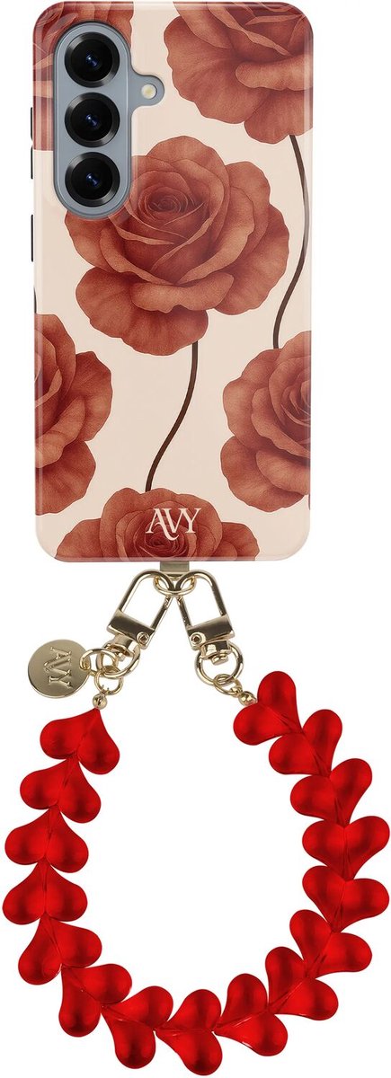 AVY Hoesje Met Telefoonkoord | Geschikt voor Samsung Galaxy S26 | Compatibel met MagSafe & Qi2 | Hard Shell Back Cover | Stijlvol Bijpassend Koord Polsbandje (30CM) | Hearts & Roses