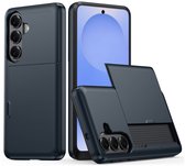 Étui avec Porte-cartes Slider Adapté pour Samsung Galaxy S26 Plus | Couverture arrière Porte-carte Dos | Porte-cartes pour deux cartes | Bleu