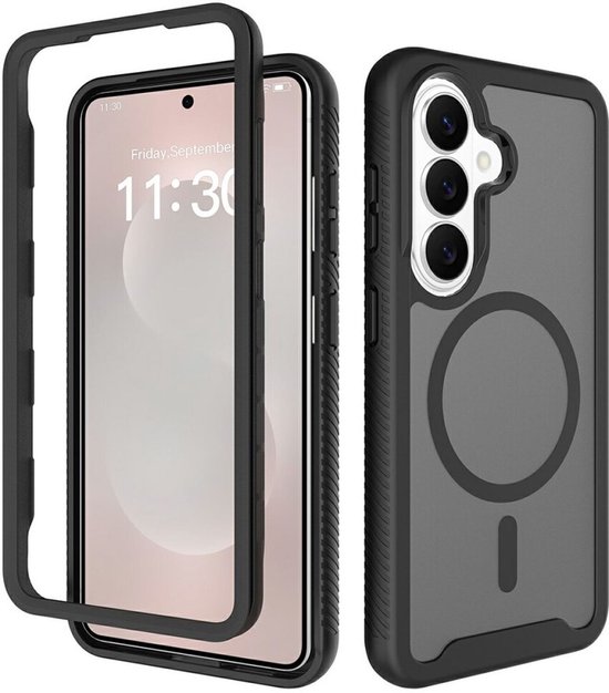 Coque avec Protecteur d'Écran Intégré Compatible avec Samsung Galaxy S26 - Compatible avec MagSafe / Qi2 - Full Protect - Coque de Protection Antichoc - Case Transparent Noir