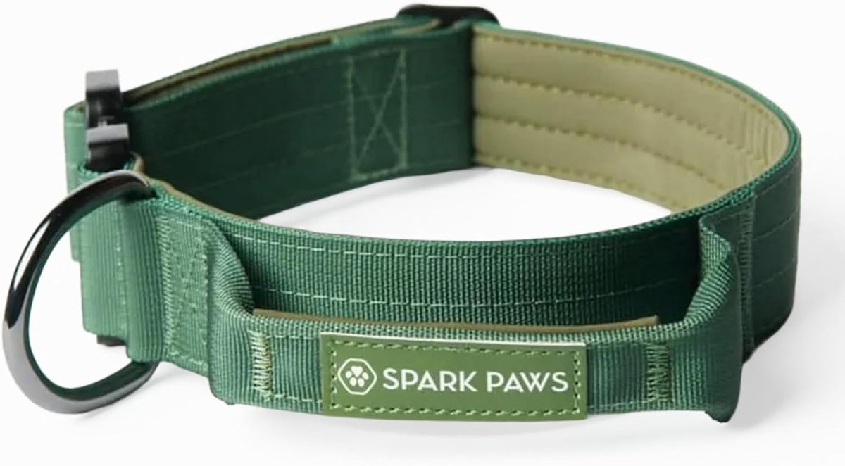SnelShoppen - Premium Kwaliteit Tactical Hondenhalsband voor Middelgrote en Grote Honden - Extra Sterk, Dikkig en Duurzaam - Solid Groen - M - 3.8 cm