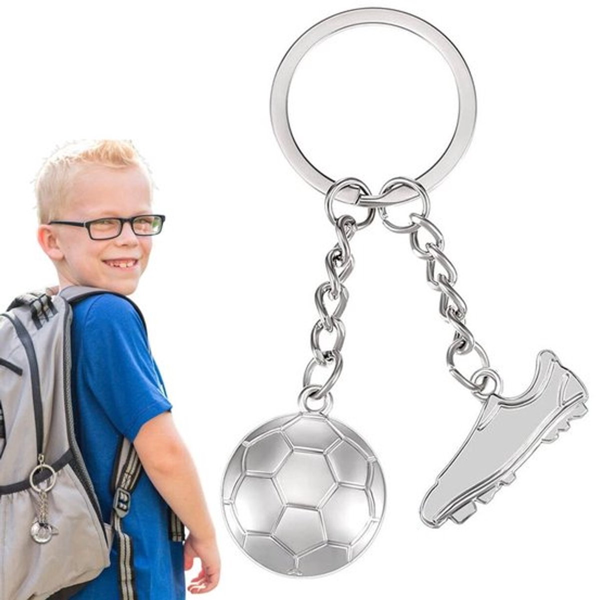 Voetbalsleutelhanger - Metalen Sleutelhanger - Voetbalschoen/Voetbal - Zilveren Sleutelhanger - Hanger voor Autosleutels/Mobiele Telefoons - Geschikt voor Voetbalfans