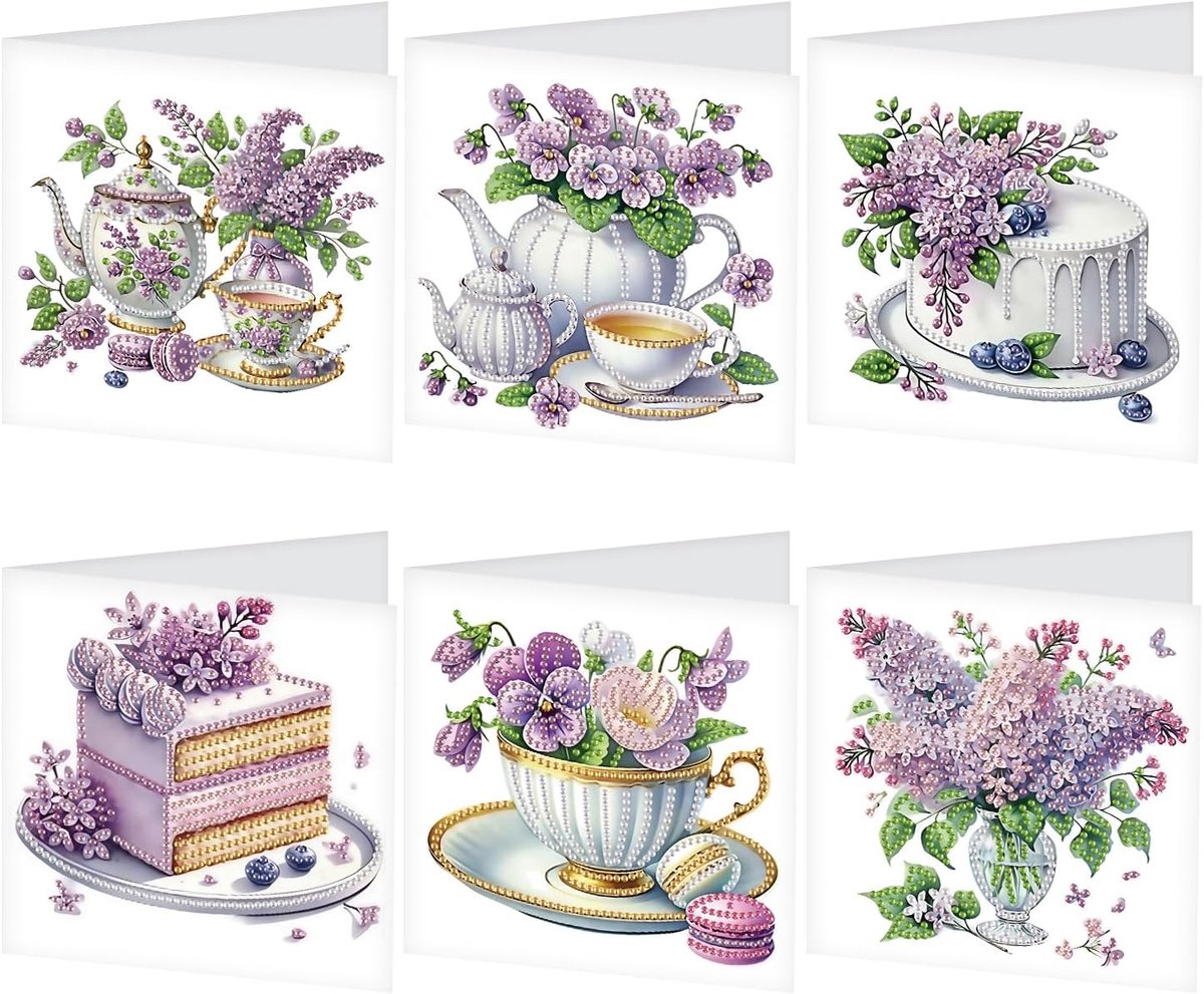 SnelShoppen - Diamond Painting Wenskaarten Set van 6 - Verjaardagskaarten, Bedankkaarten, Zegenkaarten, Feestkaarten - Creatieve Glitter Kaarten voor