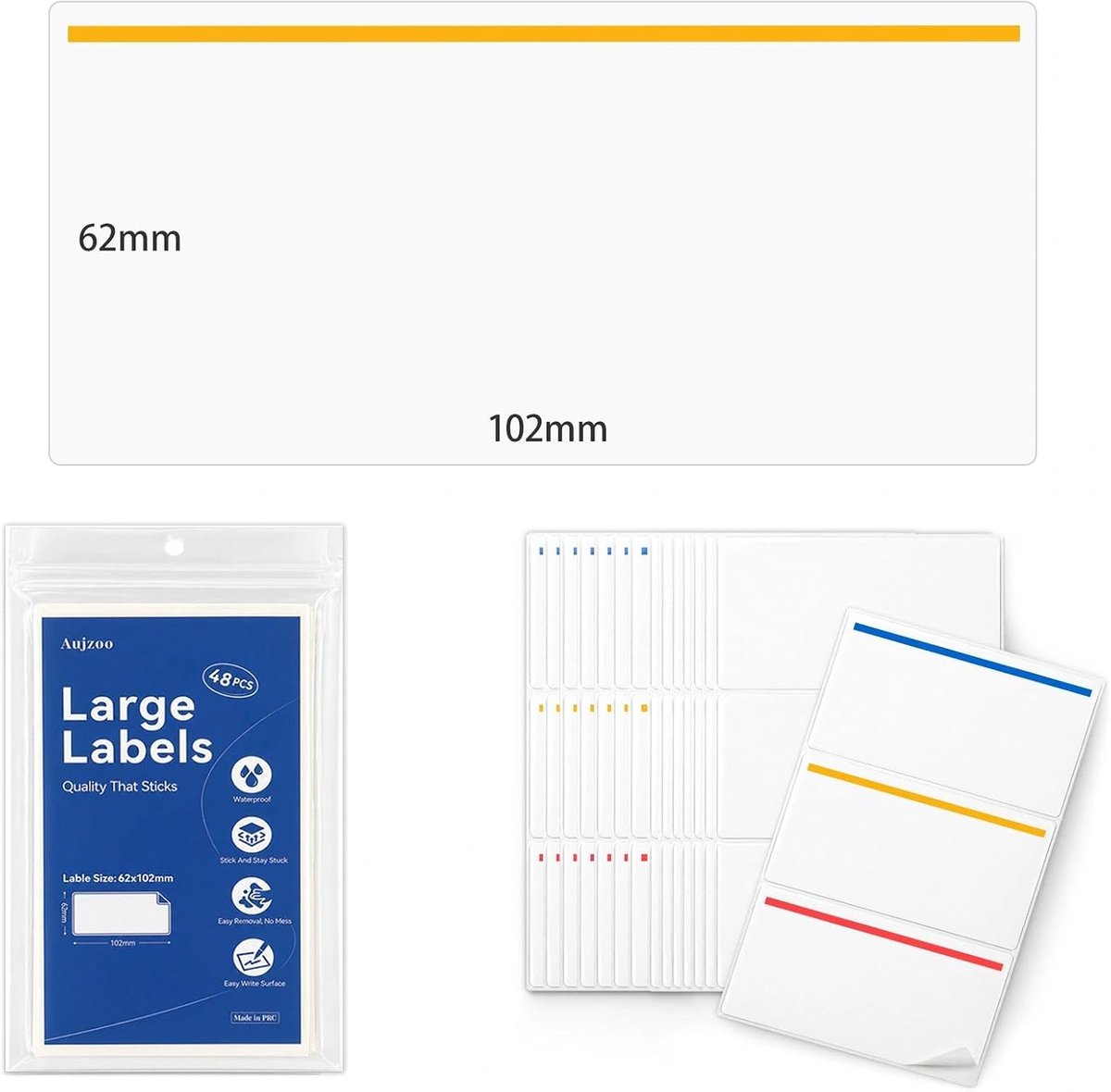 SnelShoppen - Grote Zelfklevende Labels 102x62mm, 48 Stuks, 24 Witte + 24 Kleurrijke Etiketten, Waterdichte Verhuisdozen Labels, Makkelijk te Verwijde