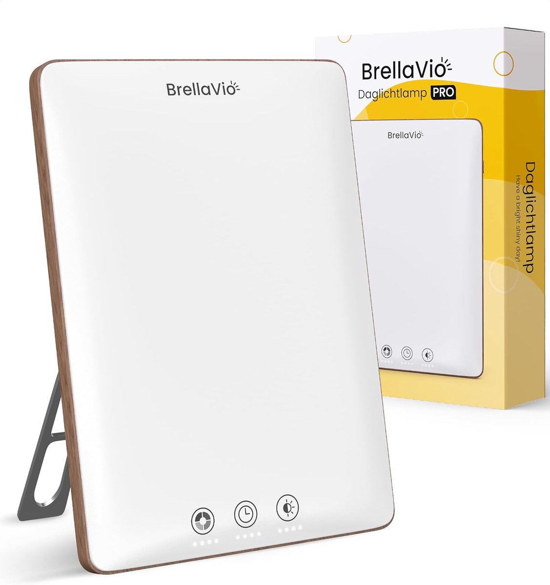 SnelShoppen - BrellaVio Daylight Lamp PRO 12000 Lux - LED Zonder UV - Simulatie Daglicht - Voor Thuis of Kantoor - Houten Kleur - Inclusief Tas