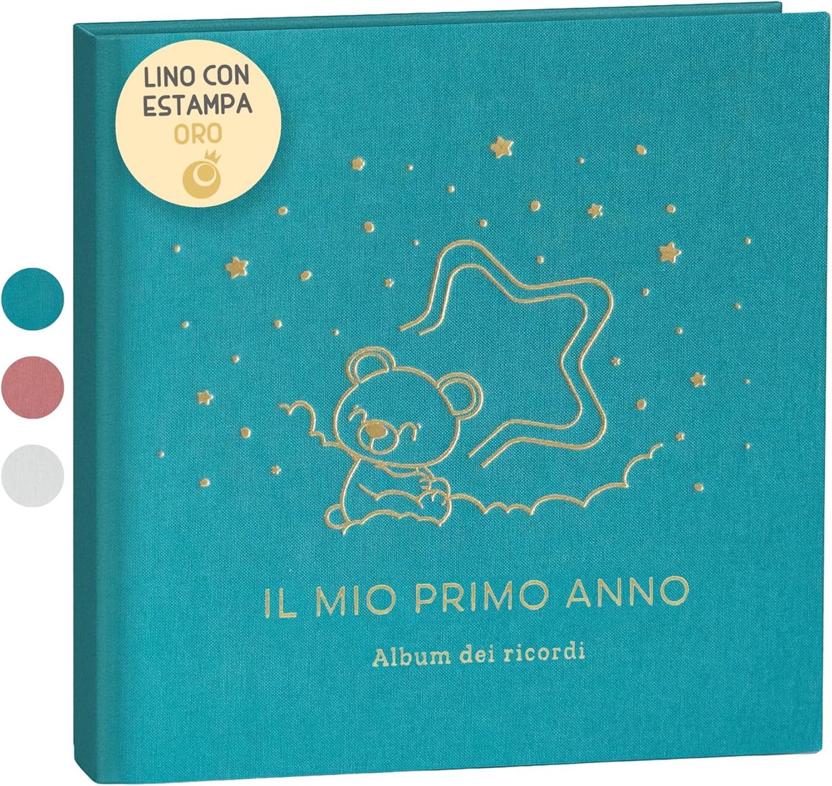 SnelShoppen - Baby Photo Album Eerste Jaar met Linnen Cover, 75 Pagina's voor Foto's en Schrijven, Herinneringsboek met Stickers, Perfect Cadeau voor