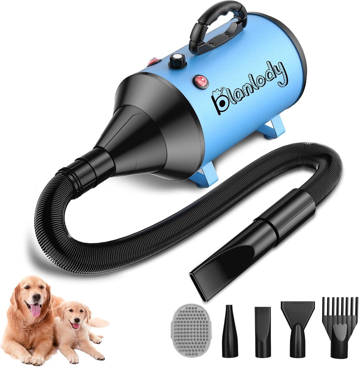 SnelShoppen - Dog Hair Dryer Blaster 3800W/5.2HP voor Honden - Stille en Krachtige Dieren Föhn met 4 Opzetstukken en Verzorgingsborstel