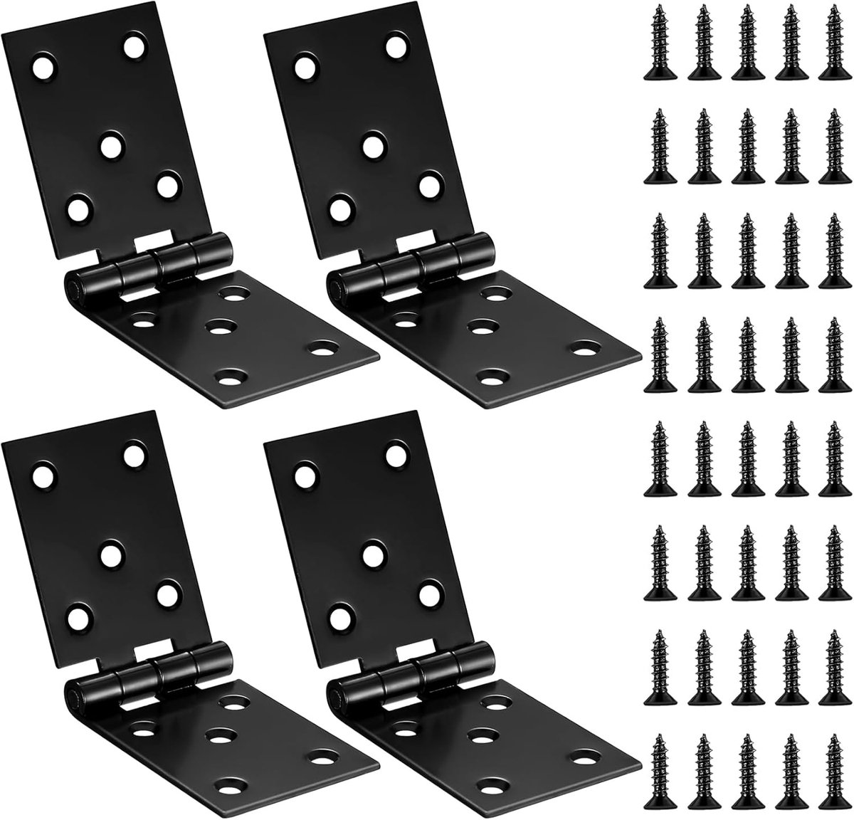SnelShoppen - 4 Stuks Vouwscharnieren - Zwarte Metalen Vouwscharnieren voor Houten Poort, Tuinmeubelen, Keuken, Kast - Duurzaam & Corrosiebestendig