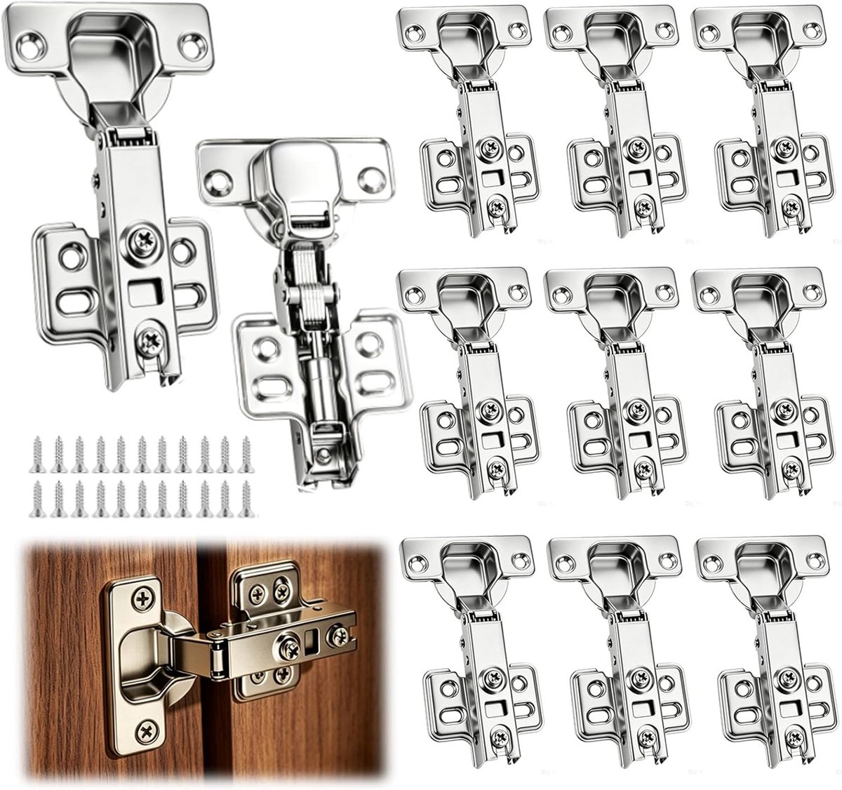 SnelShoppen - 10 Potscharnieren 35 mm met Softclose voor Kastdeuren, Binnenaanslag, 110° Openingshoek, Perfect voor Keukenkasten, Volledig Afdekkend,
