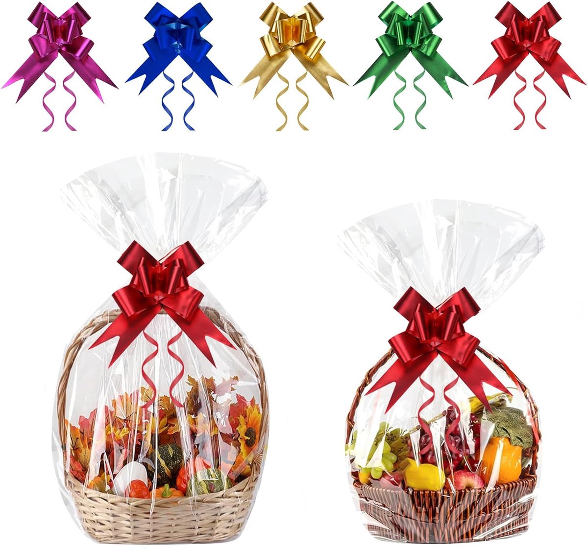 SnelShoppen - 16pcs Grote Cellofaan Tassen, 2 Maten Transparante Cadeauzakken 70x100cm & 50x70cm, Heldere Mand Tassen voor Cadeaumanden, Bruiloften, K