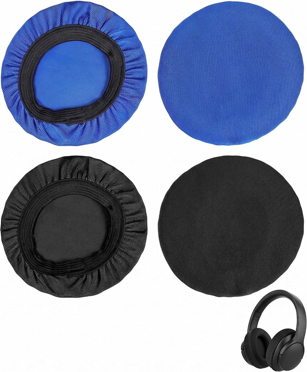 SnelShoppen - Beschermhoezen voor hoofdtelefoon, 2 paar herbruikbaar (1 blauw/1 zwart), stofdicht, sneldrogend en slijtagebescherming voor gaming, rei