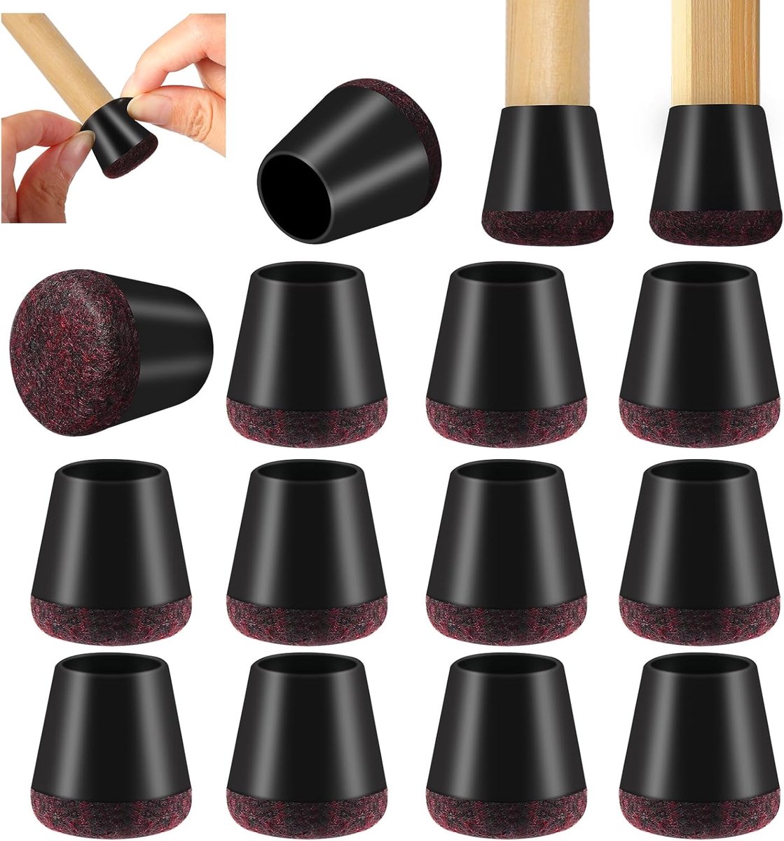 SnelShoppen - Vinabo Stoelglijders, Silicone Stoelvoetjes met Viltpad, 16 Stuks, Antislip Caps voor Houten Vloeren, Geluiddempende Bescherming (14mm-2