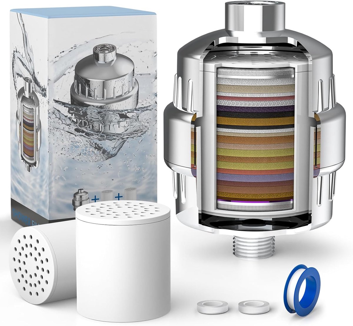 SnelShoppen - 36-stage hard water douchefilter, multi-stage douchekopfilter met vervangbare cartridge voor het verwijderen van chloor, fluoride en zwa