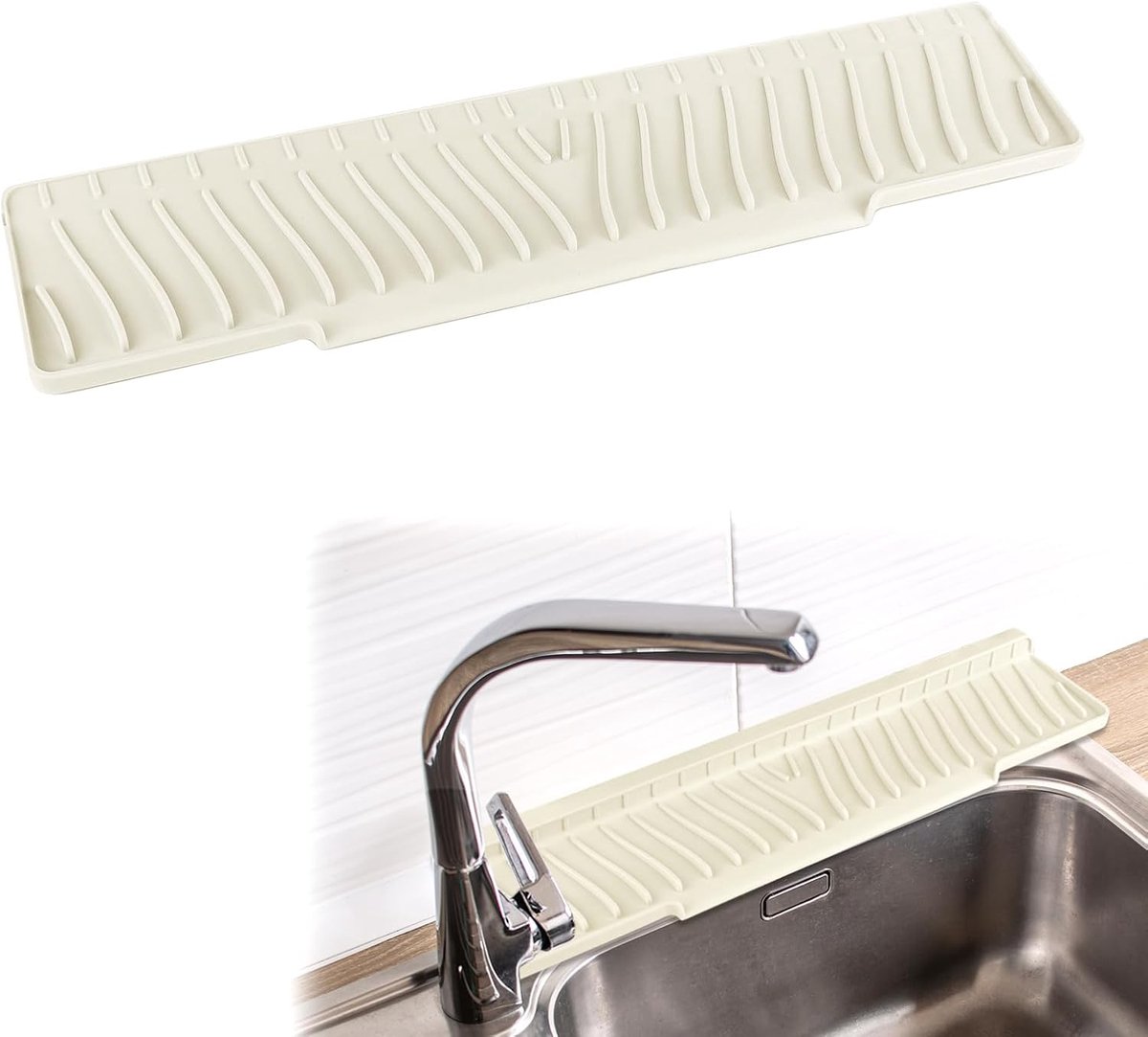 SnelShoppen - Silicone Draining Mat - Smalle Bar Mat - Vouwbare Mat - Antislip Afvoer Mat - Beige - Keuken en Badkamer - 45 x 10 cm