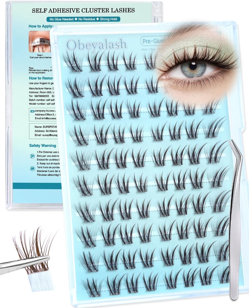 SnelShoppen - Pre-glued Cluster Wimpers Bruin - C-curl met Spikes - Plak Wimpers Fox's Eye, Glueless met Pincet, 10-16mm, Herbruikbaar voor Feest en D