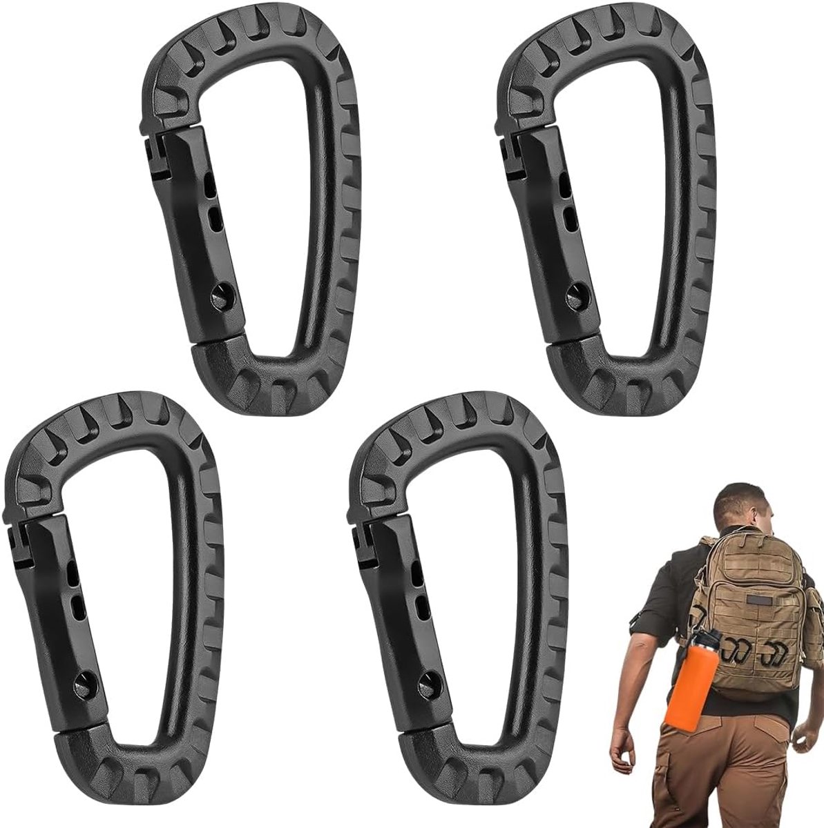 SnelShoppen - Pack van 4 Lichtgewicht Plastic Carabiner Haken D-Vormig voor Camping, Hiken, Vissen, Klimmen - Duurzaam, Weerbestendig, UV-bestendig -
