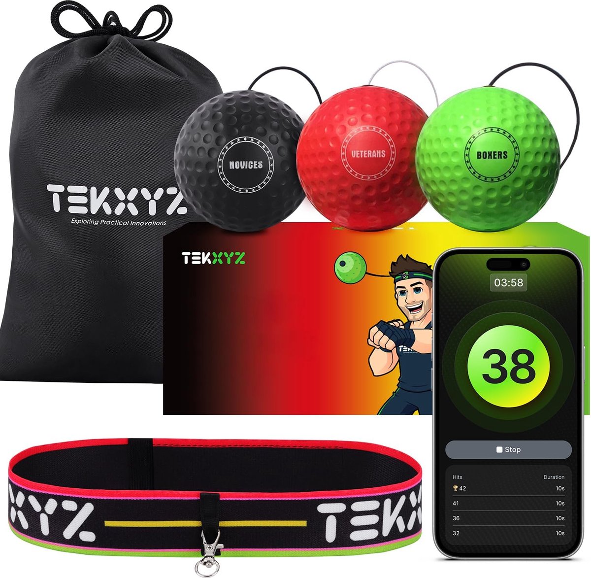 SnelShoppen - Boxing reflex bal set met hoofdband, 2 stuks, zachter dan tennisbal, ideaal voor reactietraining, behendigheid, punch snelheid, vechtspo