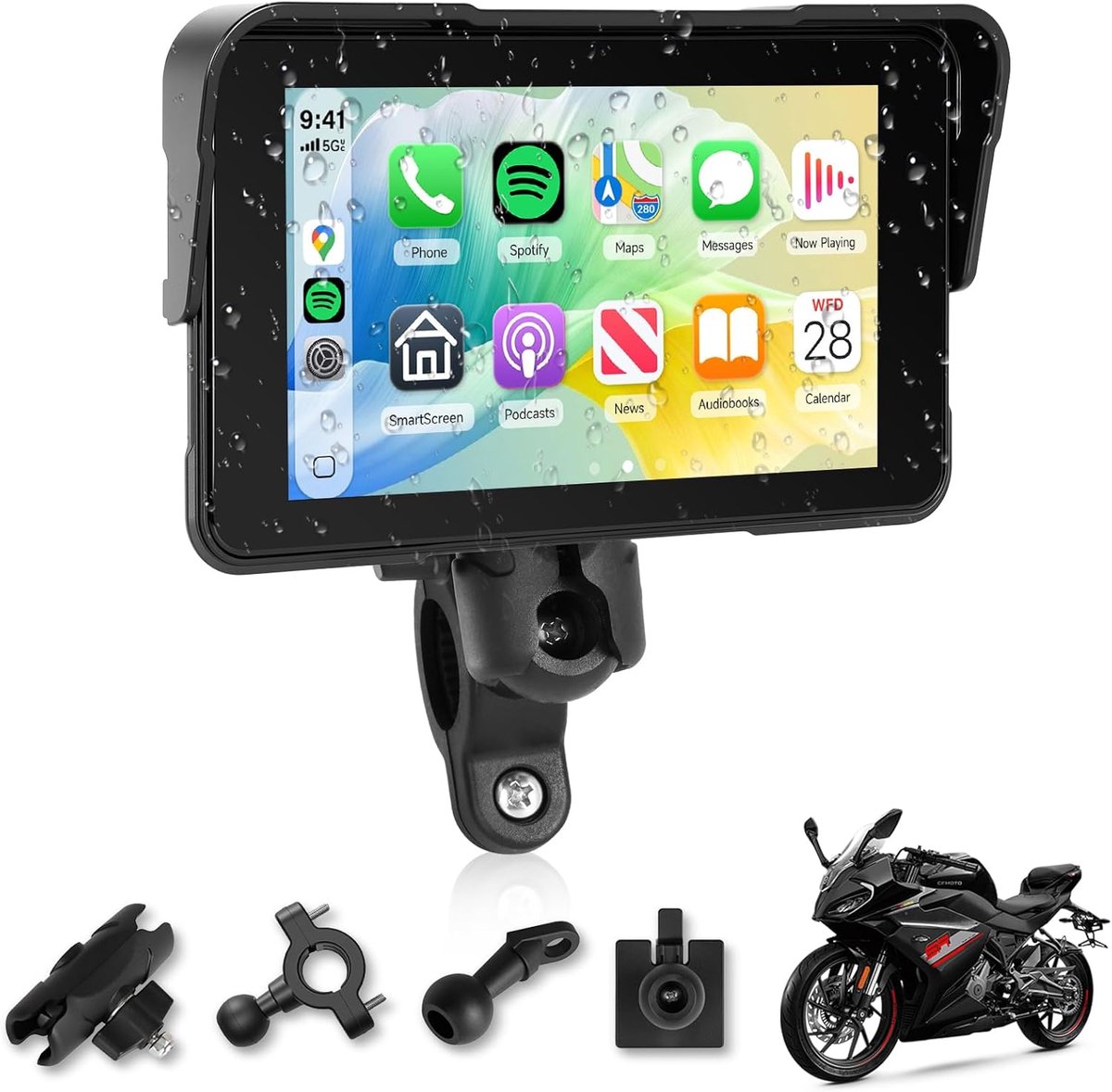 SnelShoppen - 5 Inch Motorfiets Navigator met Draadloze CarPlay & Android Auto - IP68 Waterdichte Moto GPS met 5 Inch Touchscreen - Universele Bevesti