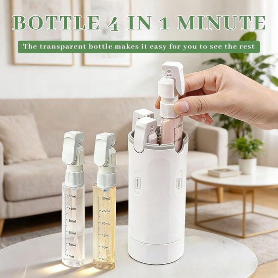 SnelShoppen - Travel Dispenser Bottle 4 in 1, Refillable Shampoo Conditioner Flessen, Compact en Ruimtebesparend voor Vakantie en Zakenreis, Wit — afbeelding 4