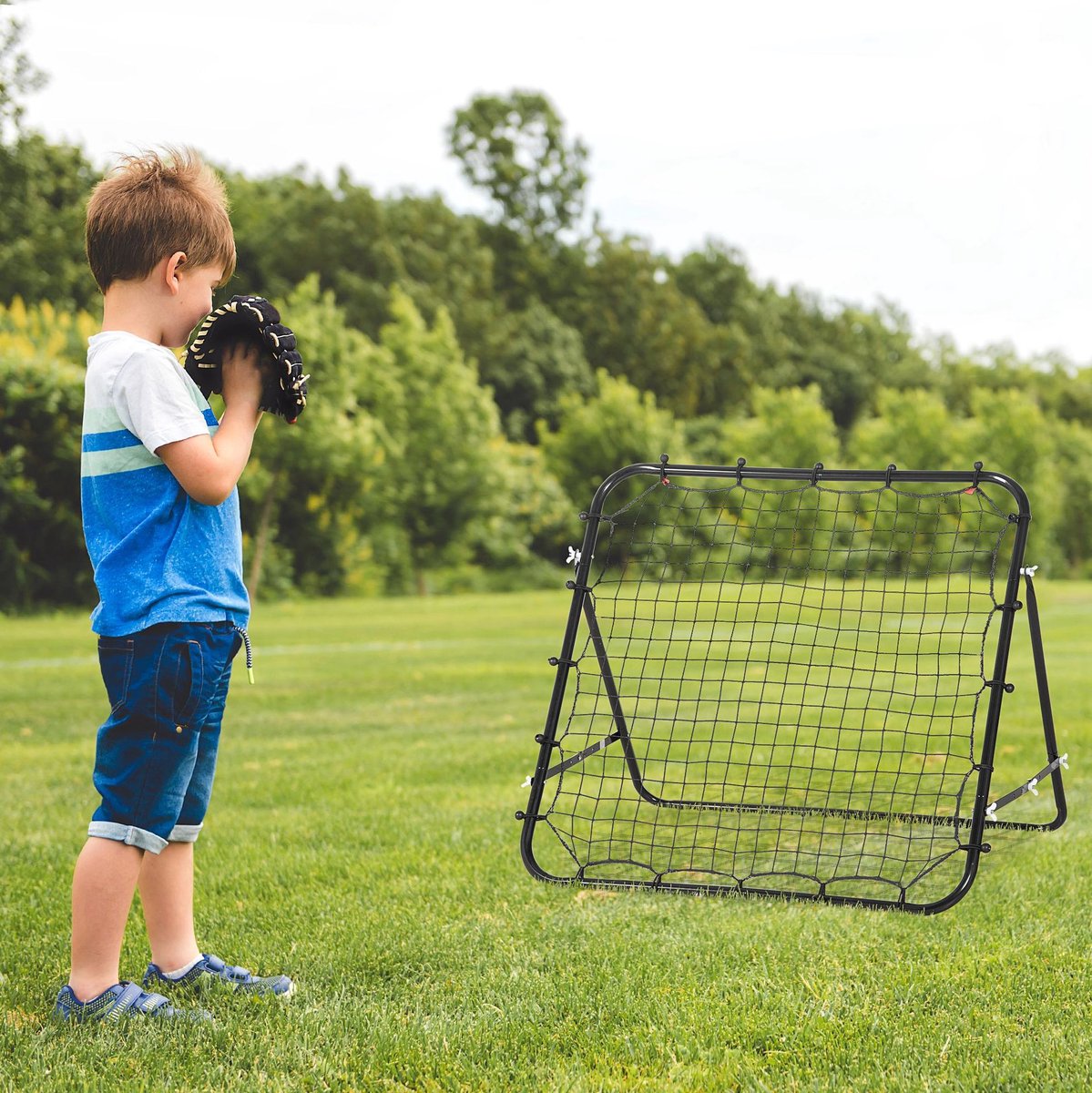 COVREO Tchouk rebounder 96x80x96 cm - zwart metaal, verstelbare hoek, inklapbaar trainingsnet