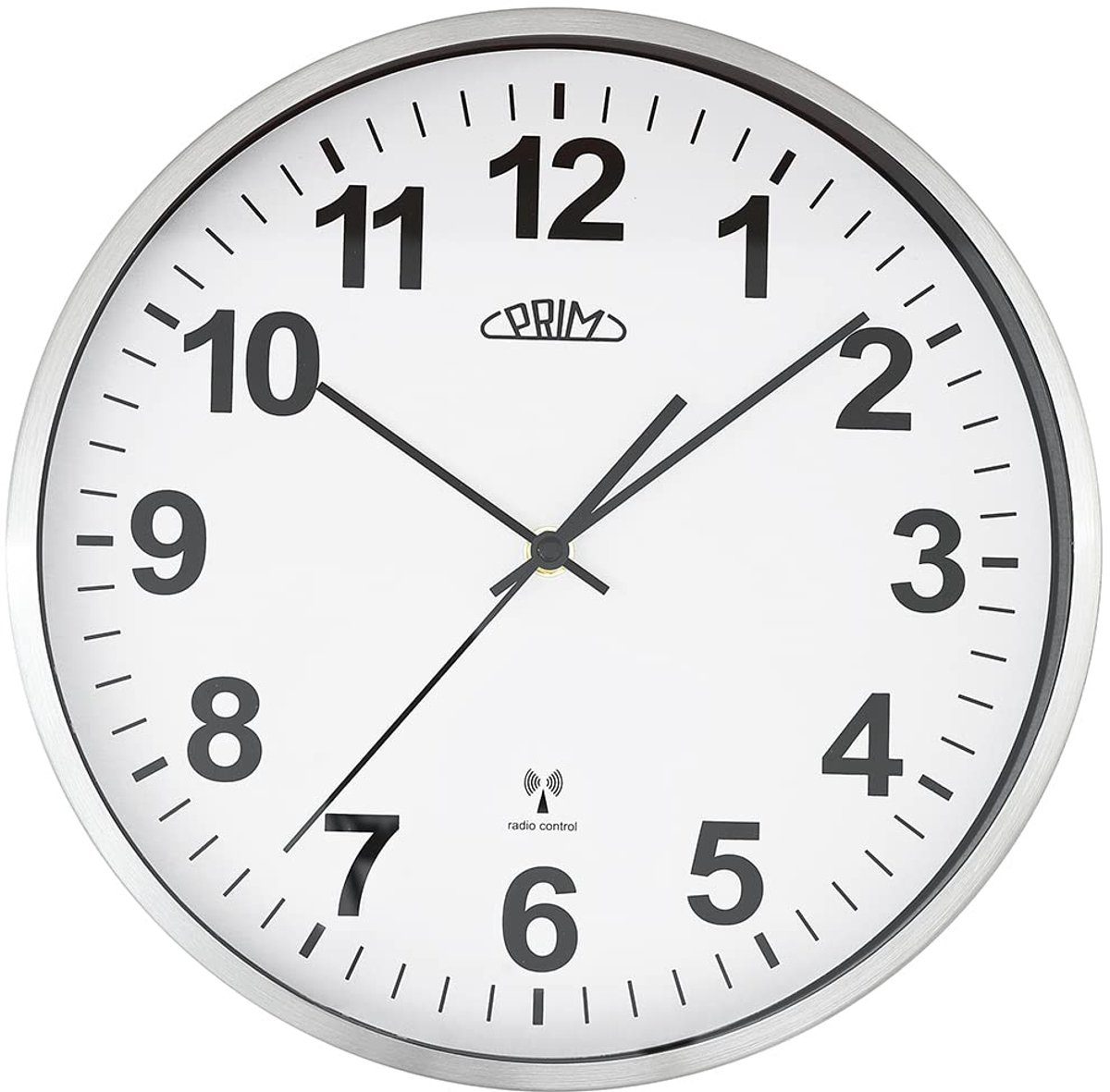 SnelShoppen - Draadloze Wandklok PRIM Design, Radiogestuurd, Moderne Metaal Klok Ø 303 mm, Wit/Zilver, Perfecte Keukenklok en Wanddecoratie voor Elke