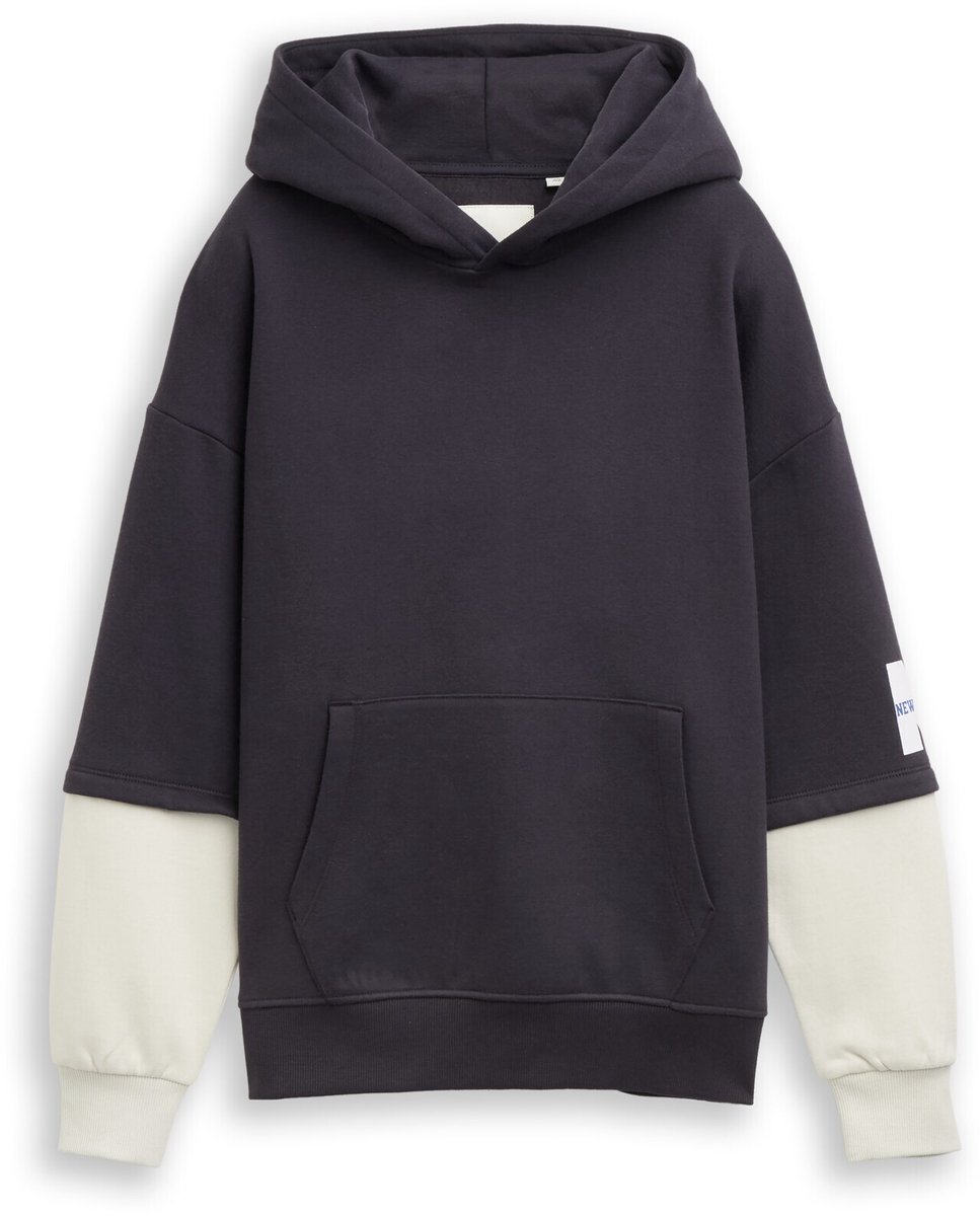 Tom Tailor - Oversized hoodie in 2-in-1-look - Maat 140 - coal grey