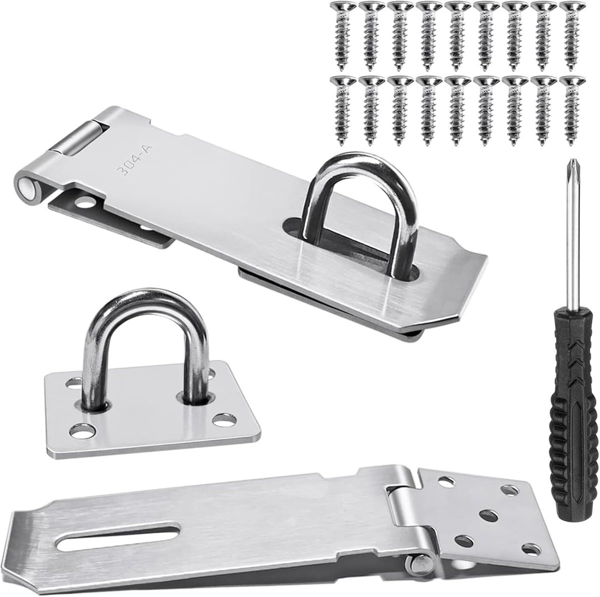 SnelShoppen - 2 Sets 12,7 cm Grendels Deurslot met Hasp, Roestvrij Staal, Grendel met Hangslot, Inclusief Schroeven en Schroevendraaier voor Poort, Me