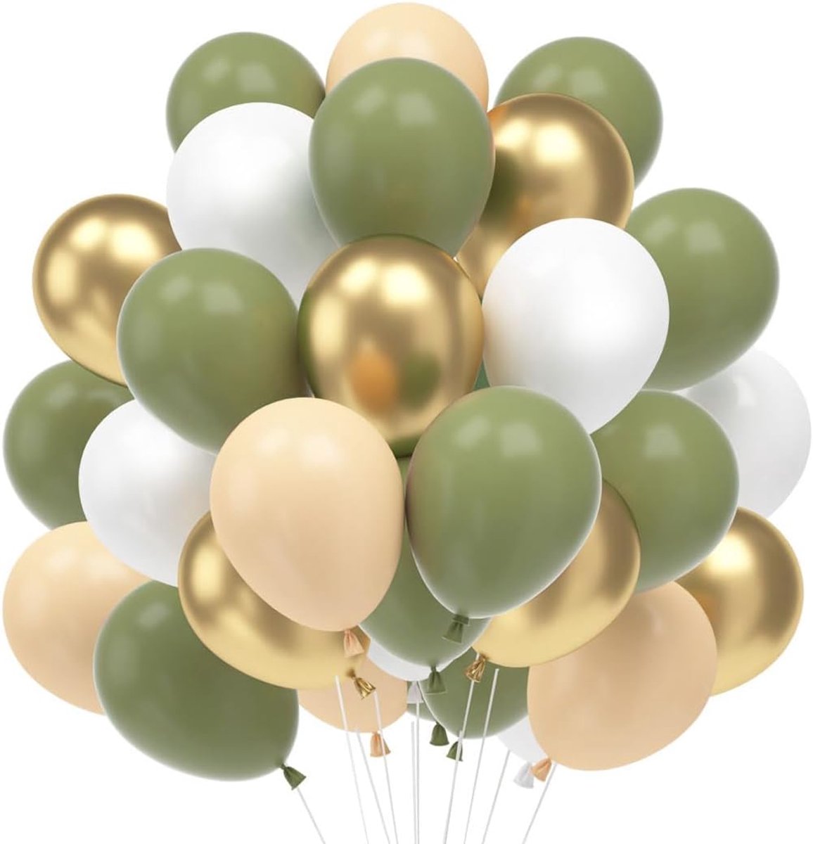 SnelShoppen - 60pcs Ballonnen Sage Groen en Goud Ballonnen Wit en Crème Beige Metallic Latex Ballonnen voor Verjaardag, Doop, Kinderen en Bruiloft Dec