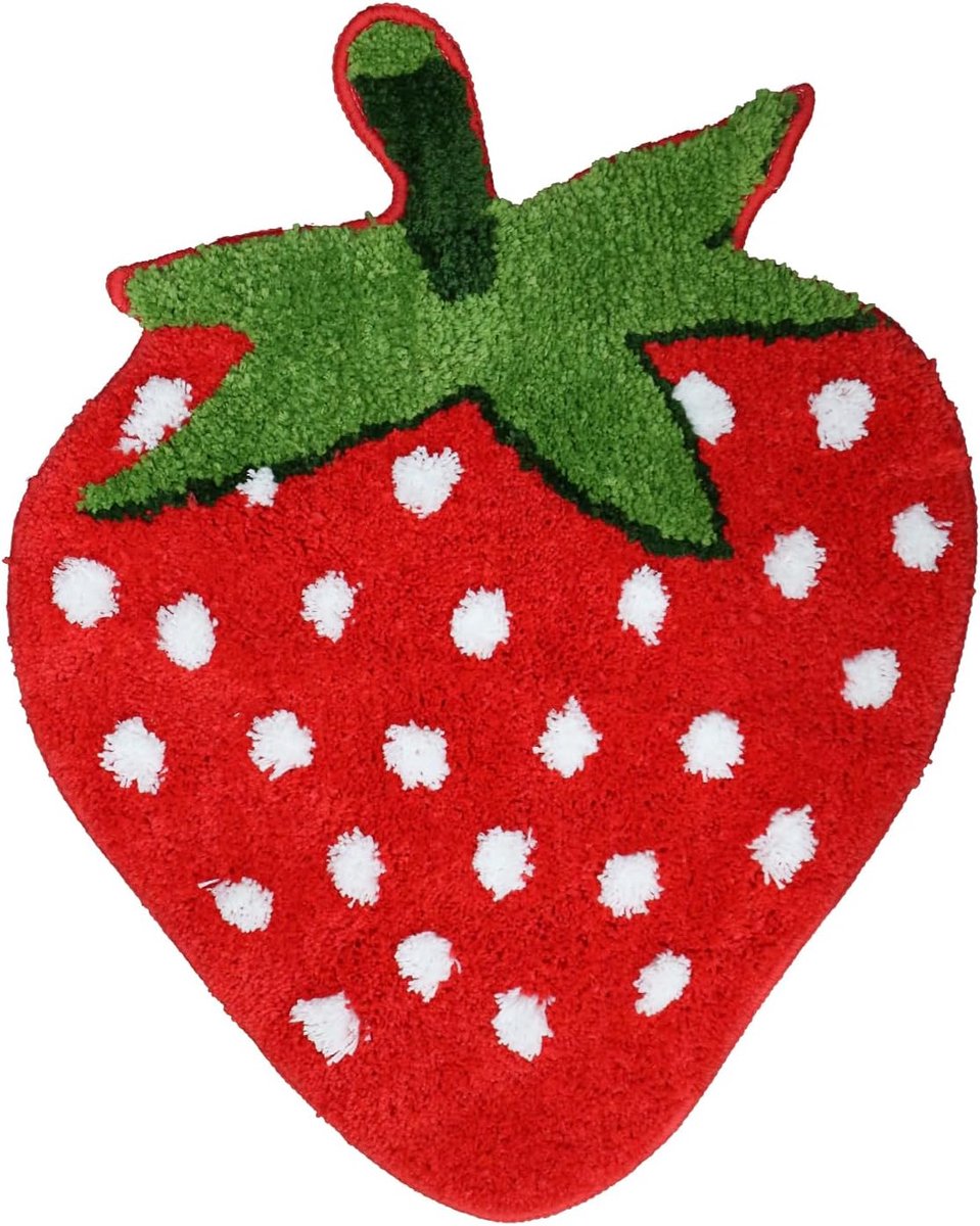 SnelShoppen - Schattige Aardbei Badmat, Fruit Badkamer Tapijt Mat, Antislip, Vezel, 40x60 cm, Groen/Roze, Ideaal voor Kinderen en Badkamer Decoratie