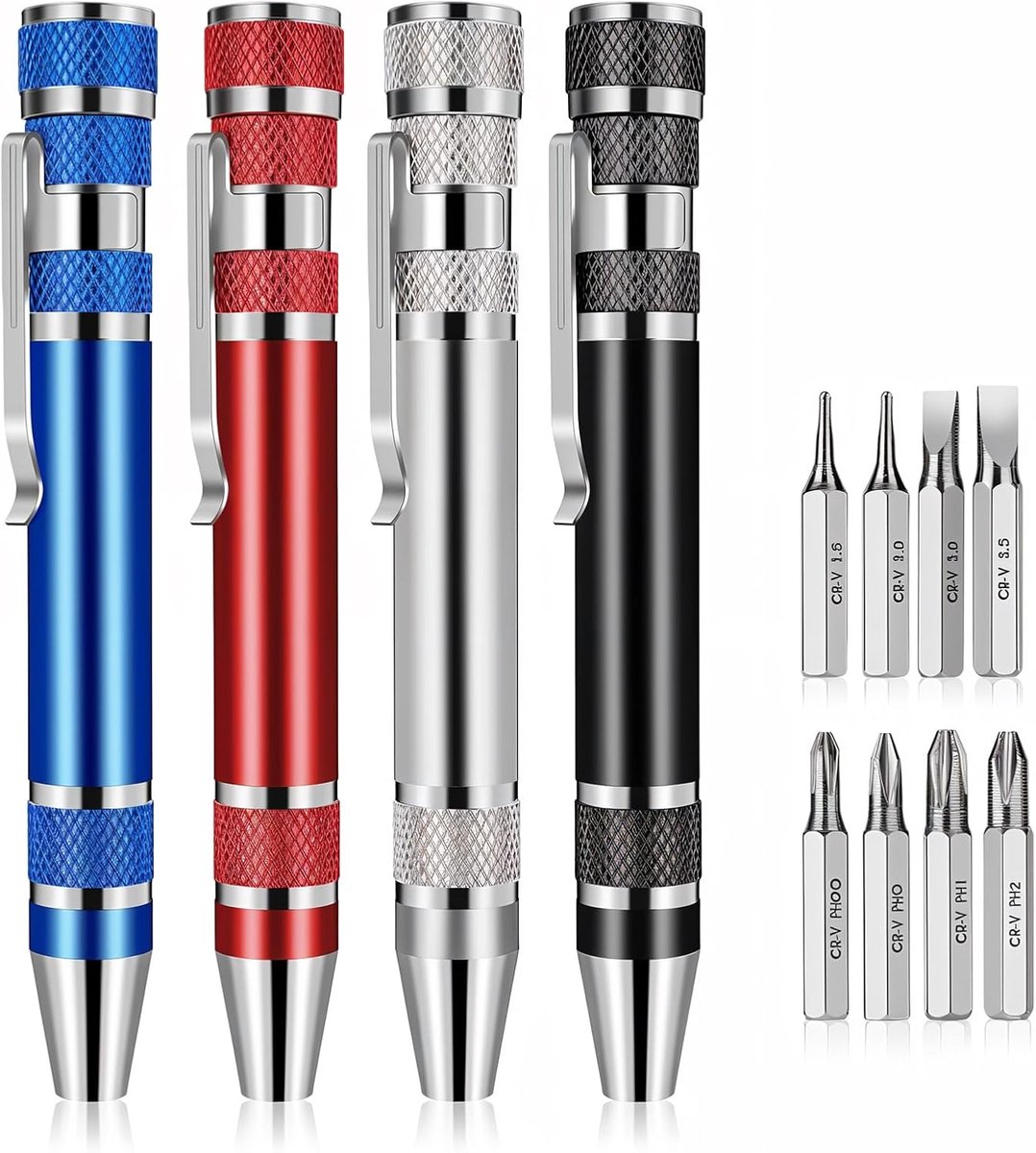 SnelShoppen - 4Pcs 8-in-1 Multitool Pen Screwdriver Set - Compact Mini Magnetische Schroevendraaiers in Vier Kleuren voor Reparatie en Installatie