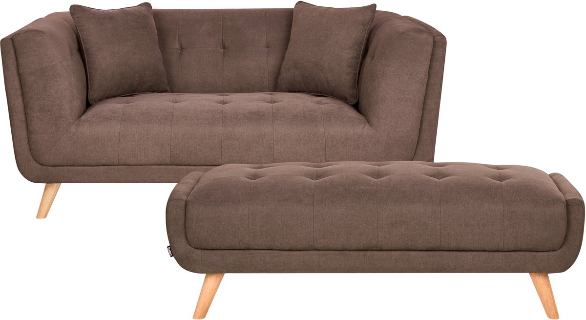 HABO - 2-zitsbank met ottomaan - Bruin - Polyester