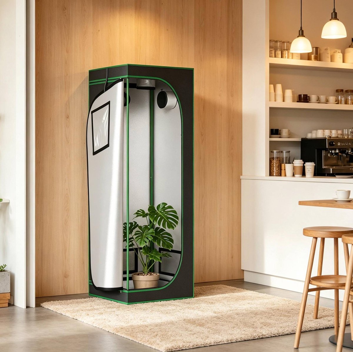 MIVRAY Kweektent – 60 x 60 x 180 cm – Lichtdicht Met Ventilatieopeningen En Kijkvensters – Oxford Stof En Staal – Zwart Groen – Binnenkweek