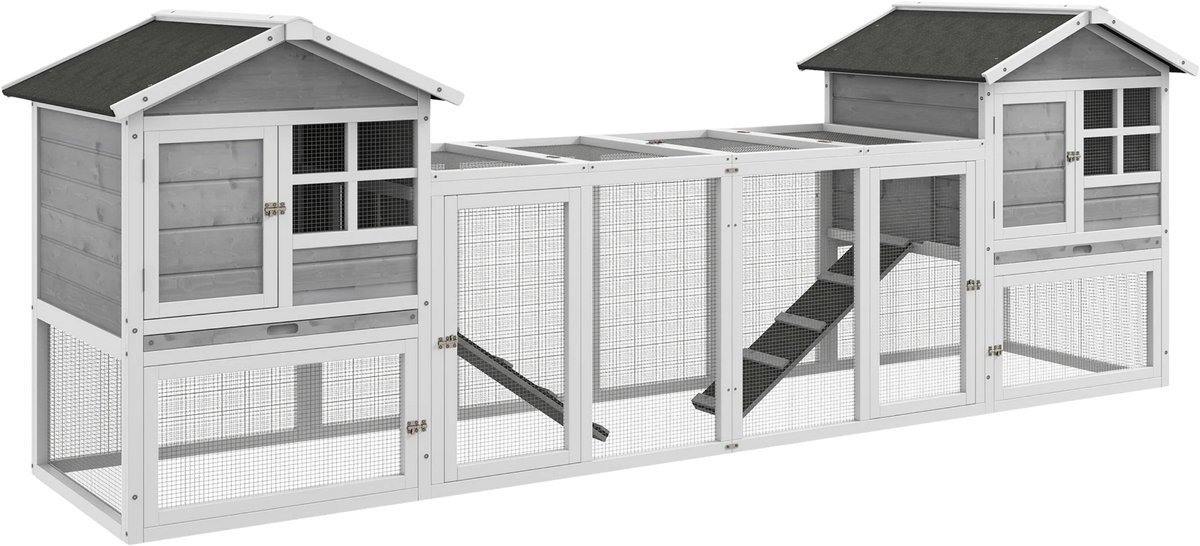 Houten Konijnenhok – Konijnenhuis met Buitenren & Loopplank – Wit