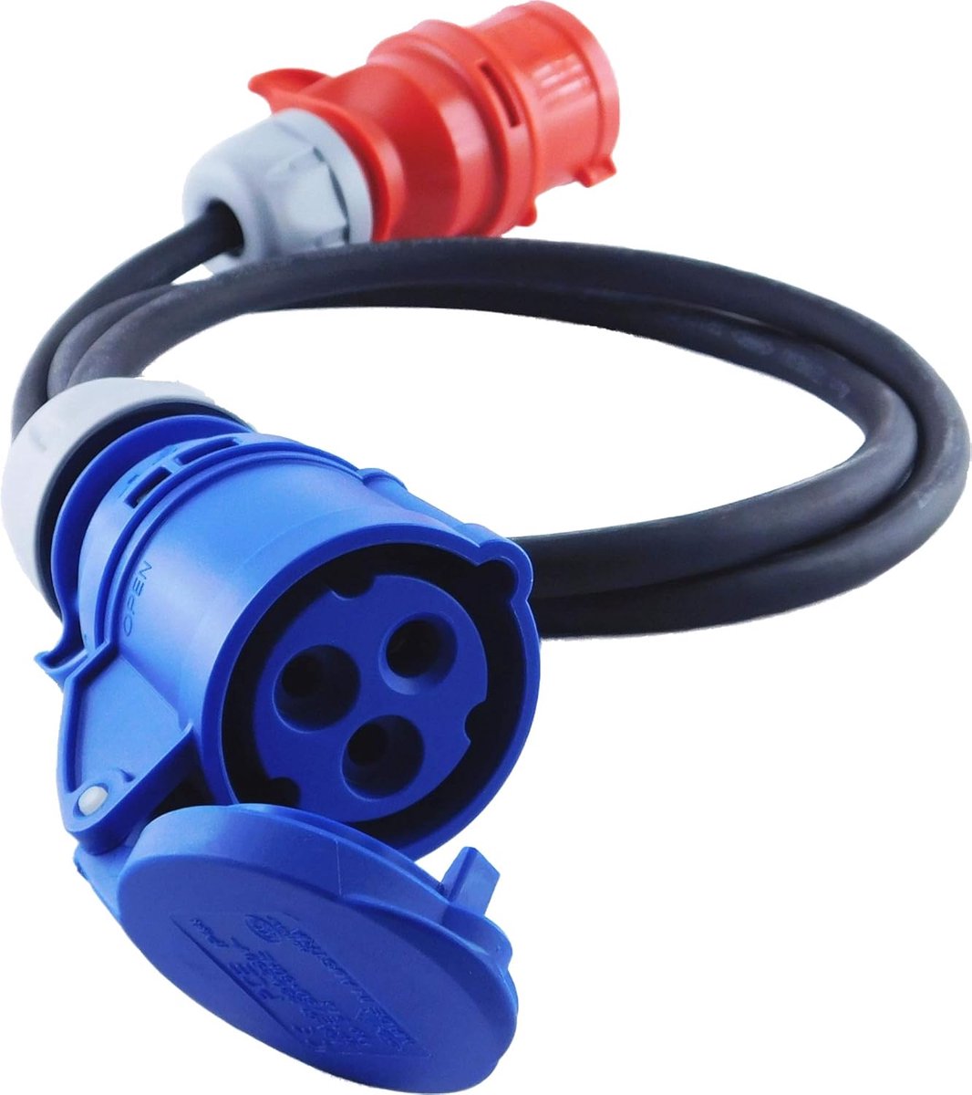 SnelShoppen - CEE 230V 16A Adapter 3-pol CEE Coupler op 5-pol CEE 400V Plug met 1.5m Rubber Kabel H07RN-F - Ideaal voor Camping, Caravan, Boot, Buiten