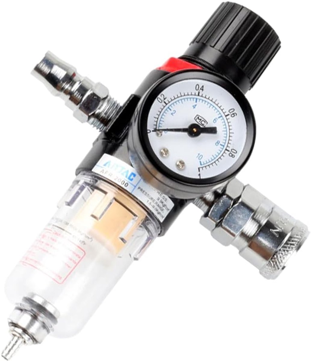 SnelShoppen - Compressed Air Maintenance Unit 1/4 inch met Drukregelaar, Waterseparator, Snelsluitingen voor Compressor, Filters en Luchtgereedschap