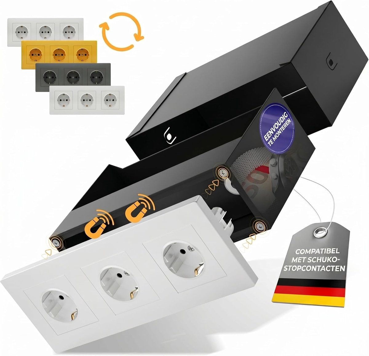 SnelShoppen - Plug Safe voor Triple Schuko Aansluiting | Inclusief Triple Schuko Socket | Wandmontage Veiligheid Kluis | Verborgen Dump Safe als Gehei
