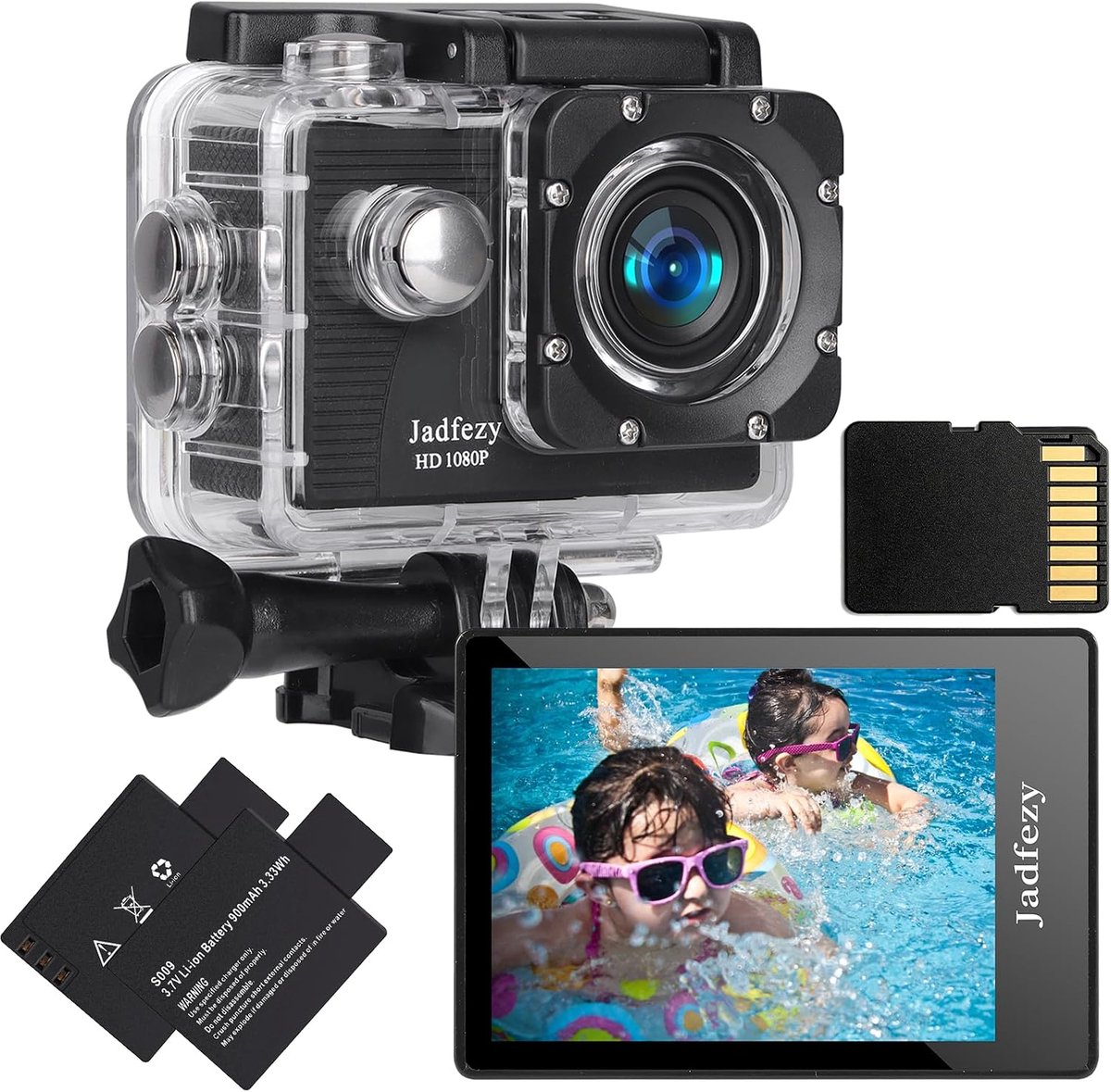 SnelShoppen - Sports Camera 1080P FHD - Waterproof - 32GB Geheugenkaart - 30 Meter Diepte - Breedhoek - 2 Oplaadbare 900 mAh Batterijen - Accessoire K