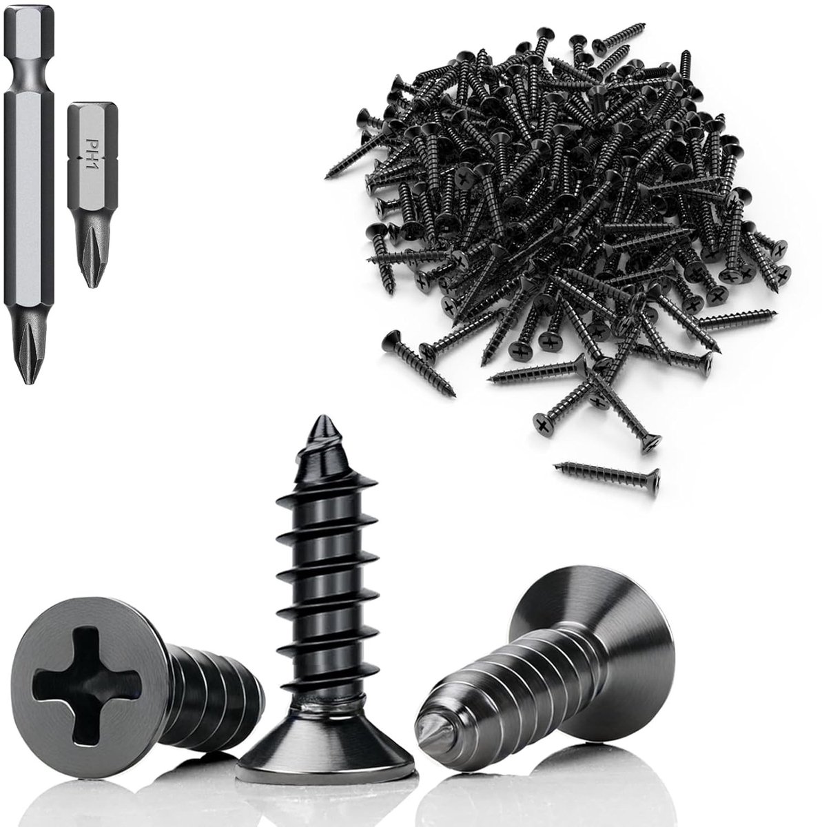 60 Stuks Zelftappende Schroeven M3x8mm Zwart RVS 304 Met Platte Kop voor Houtbewerking en Meubels