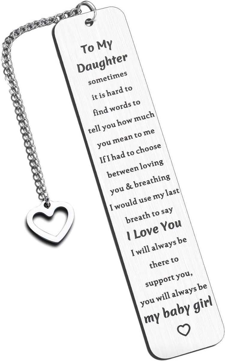 SnelShoppen - Inspirerende Metalen Boekenlegger voor Dochter - Hoogwaardige RVS Boekenlegger - 13 cm x 2.5 cm - Perfecte Cadeau voor School, Kerst, Ve